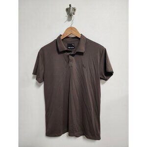 Stone Falcon brown snap button short sleeve polo shirt M